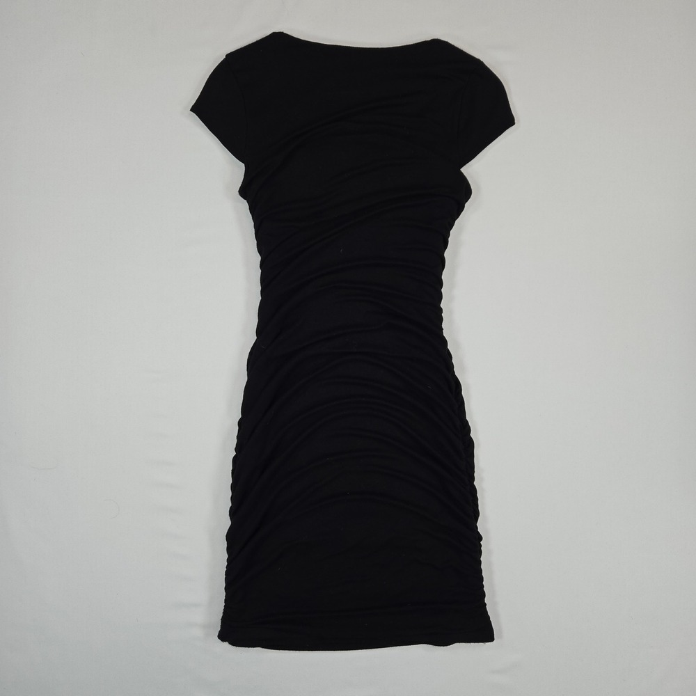 Deb Black Stretch Ruched Bodycon Mini Dress Women's Small Y2K Whimsigoth - Picture 2 of 9